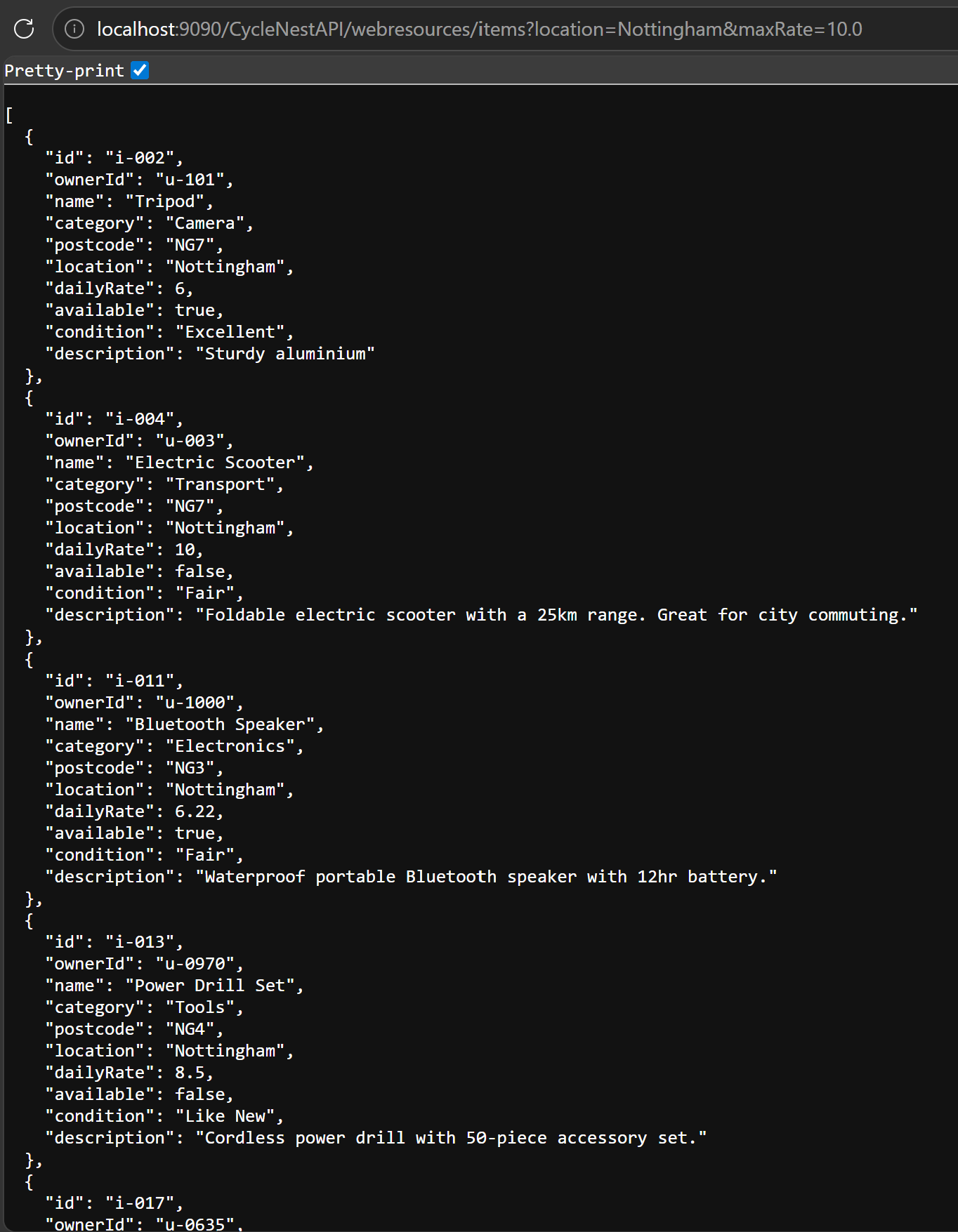 CycleNest API screenshot 3